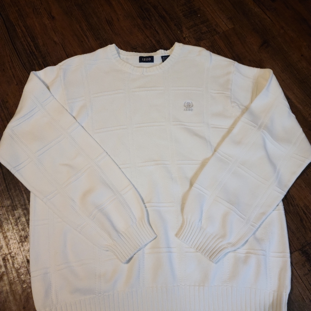 Vintage Izod men's XL white  100% Cotton Sweater